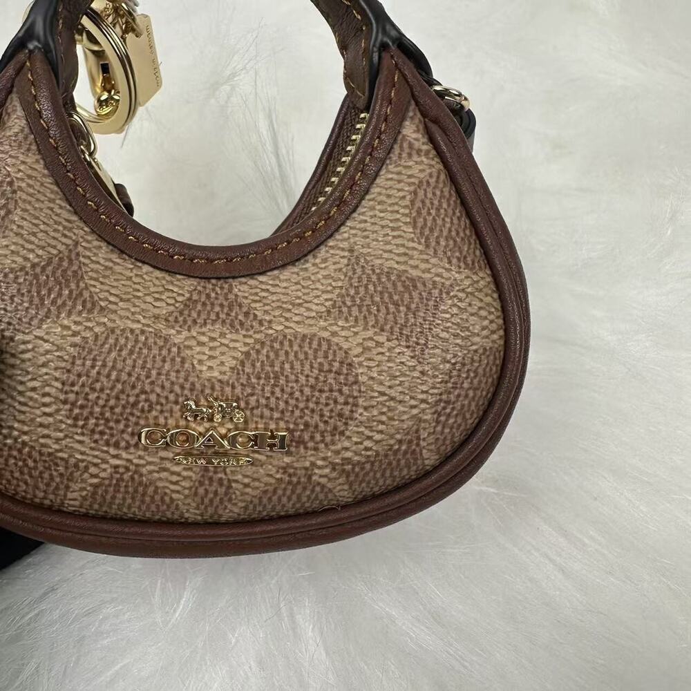 Coach Mini Carmen Bag Charm In Signature Canvas Gold/Tan/Brown CBK67 NWT - Picture 5 of 6